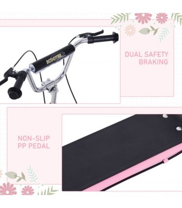 Teen Scooter Adjustable Height Dual Brakes Rubber Wheels Kickstand HOMCOM