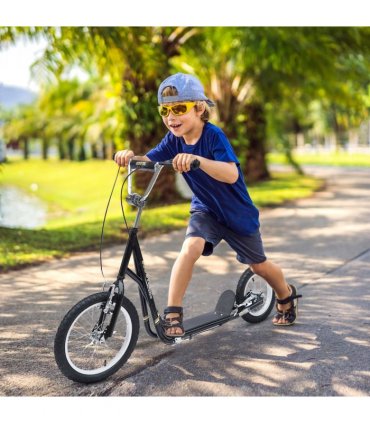 HOMCOM Teen Scooter Adjustable Height Dual Brakes Rubber Wheels Kickstand,