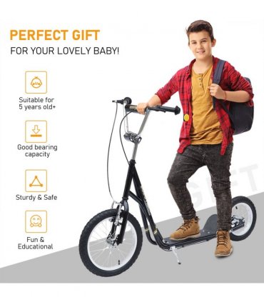 HOMCOM Teen Scooter Adjustable Height Dual Brakes Rubber Wheels Kickstand,
