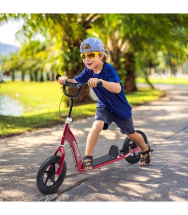 Push Scooter Teen Kids Stunt Bike Ride On with 12" EVA Tyres, Red HOMCOM