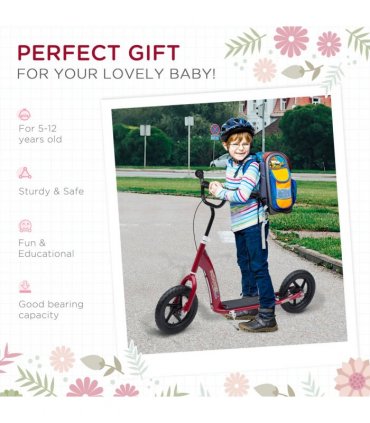Push Scooter Teen Kids Stunt Bike Ride On with 12" EVA Tyres, Red HOMCOM
