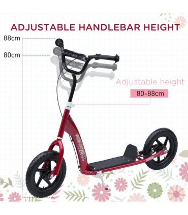Push Scooter Teen Kids Stunt Bike Ride On with 12" EVA Tyres, Red HOMCOM