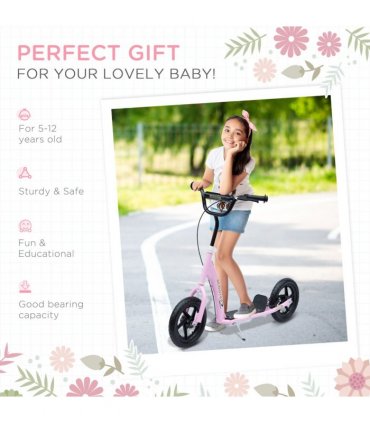 Push Scooter Teen Kids Stunt Bike Ride On with 12" EVA Tyres, Pink HOMCOM