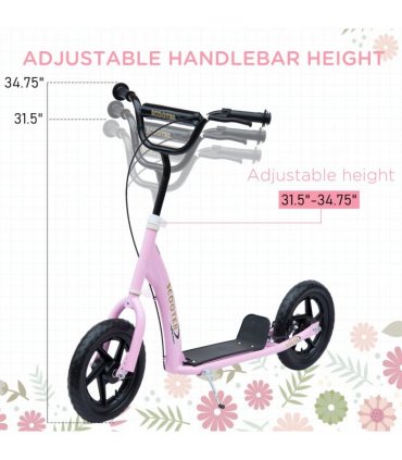 Push Scooter Teen Kids Stunt Bike Ride On with 12" EVA Tyres, Pink HOMCOM