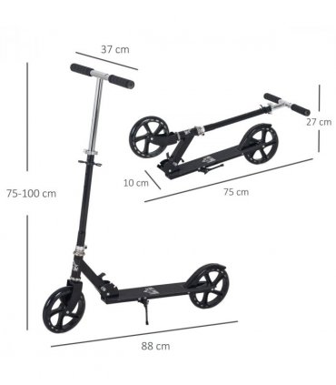 Kids Scooter Ride On Toy Height Adjustable For 7-14 Years, Black HOMCOM