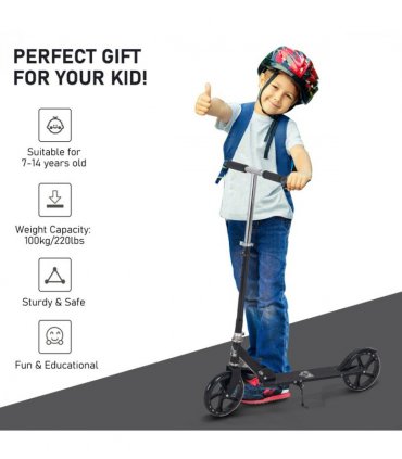 Kids Scooter Ride On Toy Height Adjustable For 7-14 Years, Black HOMCOM
