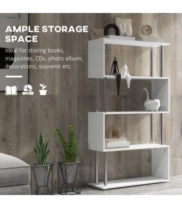 Bookcase White 5-Tier S-Shaped Modern Design Room Divider 80x30x145cm 25kg
