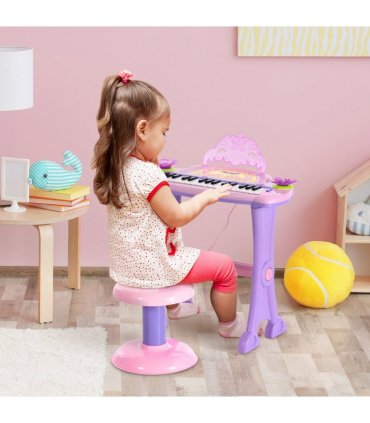 Mini Battery Organ Piano Microphone Stool 32 Key Keyboard Kids Toy
