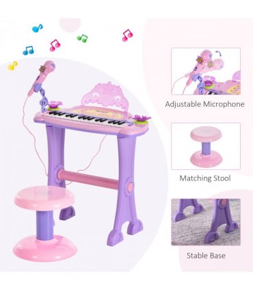 Mini Battery Organ Piano Microphone Stool 32 Key Keyboard Kids Toy