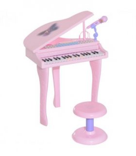 Mini Piano Electronic Keyboard Microphone Stool - Pink ABS 69H x 48L x 39Wcm