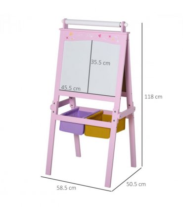 Kids Wooden Art Easel with Paper Roll Double-Sided Chalkboard, board HOMCOM