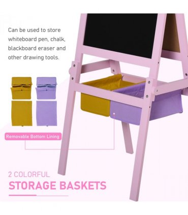 Kids Wooden Art Easel with Paper Roll Double-Sided Chalkboard, board HOMCOM