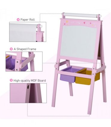 Kids Wooden Art Easel with Paper Roll Double-Sided Chalkboard, board HOMCOM