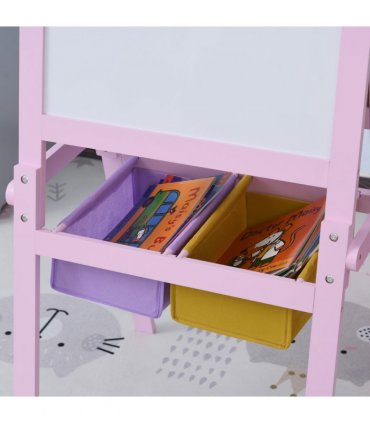 Kids Wooden Art Easel with Paper Roll Double-Sided Chalkboard, board HOMCOM