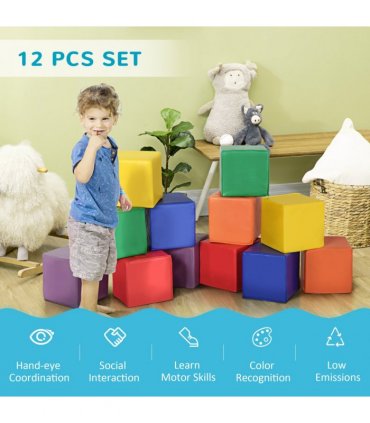 12 Piece Kids Soft Play Blocks Soft Foam Toy Building Stacking Block Multi-color