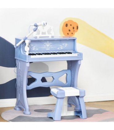 Baby Piano 37 Key Keyboard Battery Kids Microphone Stool Educational Game Blue