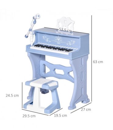 Baby Piano 37 Key Keyboard Battery Kids Microphone Stool Educational Game Blue
