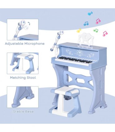 Baby Piano 37 Key Keyboard Battery Kids Microphone Stool Educational Game Blue