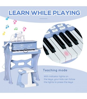 Baby Piano 37 Key Keyboard Battery Kids Microphone Stool Educational Game Blue