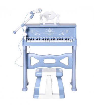 Baby Piano 37 Key Keyboard Battery Kids Microphone Stool Educational Game Blue