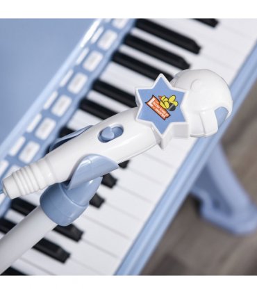 Baby Piano 37 Key Keyboard Battery Kids Microphone Stool Educational Game Blue