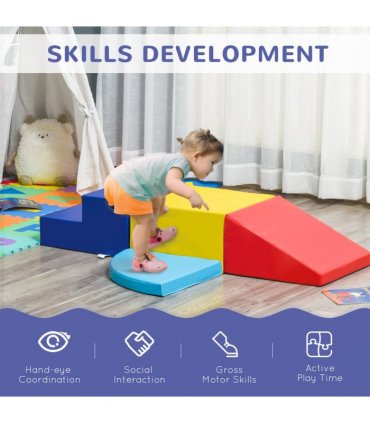 HOMCOM 4-piece Soft Play Set Climb and Crawl Foam Toddler Activity Toys