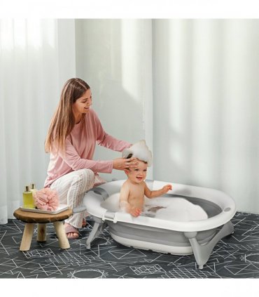 Foldable Baby Bath Tub Ergonomic with Temperature-Induced Water Plug