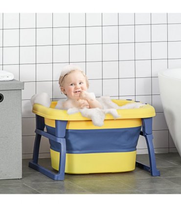 Foldable Baby Bathtub for Newborns Infants Toddlers w/ Stool - Yellow