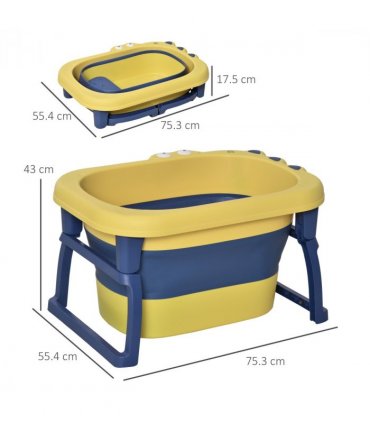 Foldable Baby Bathtub for Newborns Infants Toddlers w/ Stool - Yellow