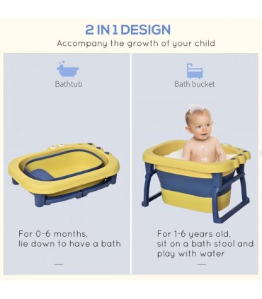 Foldable Baby Bathtub for Newborns Infants Toddlers w/ Stool - Yellow