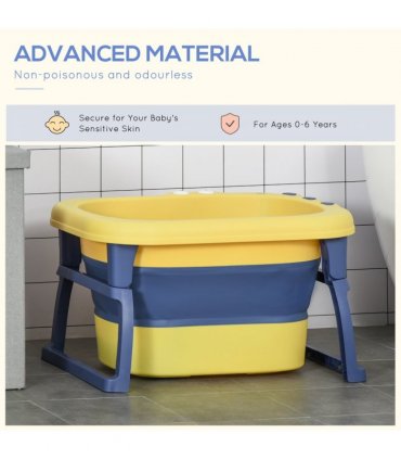 Foldable Baby Bathtub for Newborns Infants Toddlers w/ Stool - Yellow