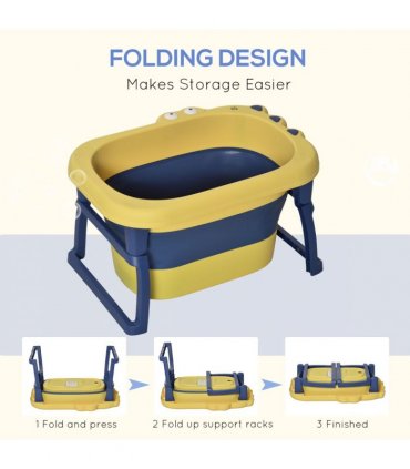 Foldable Baby Bathtub for Newborns Infants Toddlers w/ Stool - Yellow