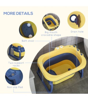 Foldable Baby Bathtub for Newborns Infants Toddlers w/ Stool - Yellow