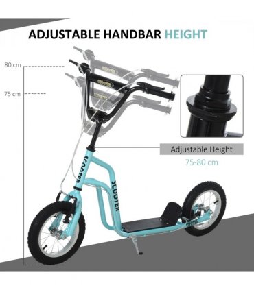 75-80cm Kids Kick Scooter Adjustable Handlebar Inflatable Wheels Blue HOMCOM