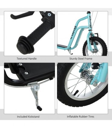 75-80cm Kids Kick Scooter Adjustable Handlebar Inflatable Wheels Blue HOMCOM