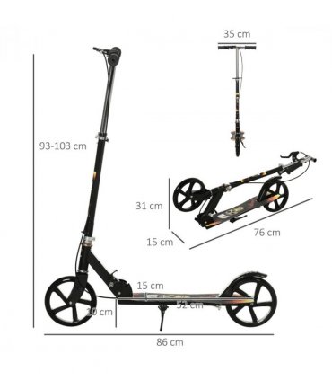 Kick Scooter Black 86L x 35Wcm Foldable Kids Adjustable Height Break Big Wheels