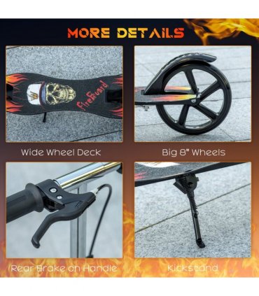 Kick Scooter Black 86L x 35Wcm Foldable Kids Adjustable Height Break Big Wheels