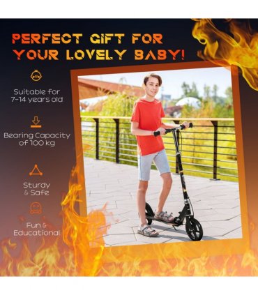 Kick Scooter Black 86L x 35Wcm Foldable Kids Adjustable Height Break Big Wheels