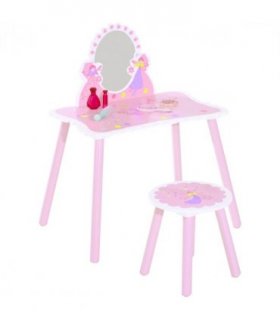 Girls Kids Pink Dressing Table Make Up Play Set Desk Chair Mirror HOMCOM