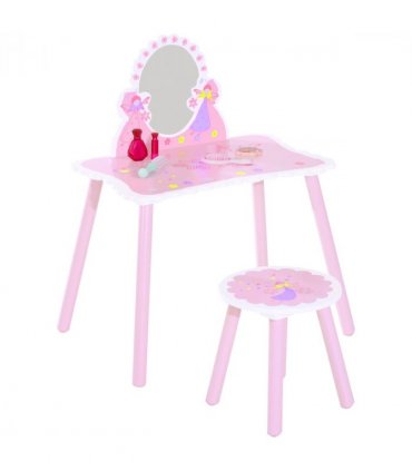 Girls Kids Pink Dressing Table Make Up Play Set Desk Chair Mirror HOMCOM