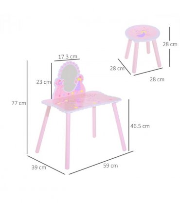 Girls Kids Pink Dressing Table Make Up Play Set Desk Chair Mirror HOMCOM