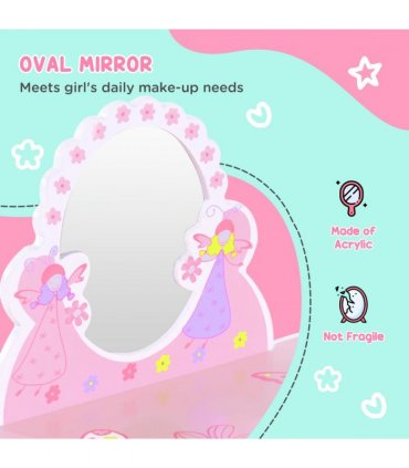 Girls Kids Pink Dressing Table Make Up Play Set Desk Chair Mirror HOMCOM