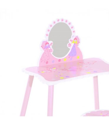 Girls Kids Pink Dressing Table Make Up Play Set Desk Chair Mirror HOMCOM