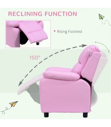 Kids Recliner Armchair PU Leather Pink 63W x 64D x 71H cm Comfortable Padded