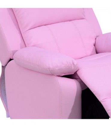 Kids Recliner Armchair PU Leather Pink 63W x 64D x 71H cm Comfortable Padded