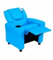 Kids Recliner Armchair Blue PU Leather 62L x 52W x 69H cm Reclining Sofa Bed