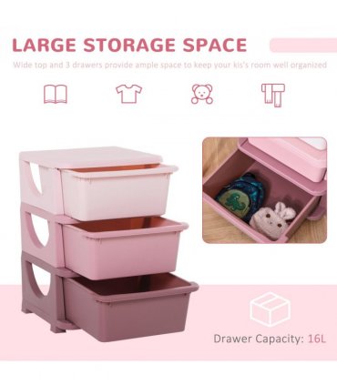 HOMCOM Kids Storage Units with Drawers 3 Tier Chest Vertical Dresser Tower