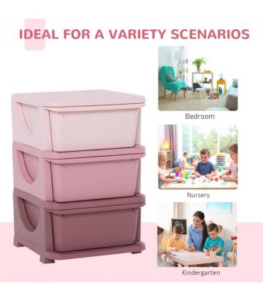 HOMCOM Kids Storage Units with Drawers 3 Tier Chest Vertical Dresser Tower