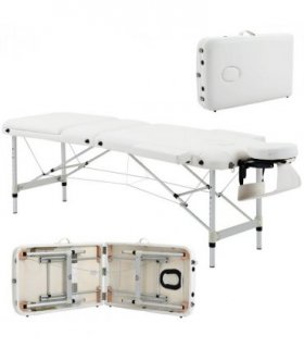 Massage Table PVC Leather White 215L x 60Wcm Folding Aluminium Frame w/Headrest