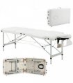 Massage Table PVC Leather White 215L x 60Wcm Folding Aluminium Frame w/Headrest